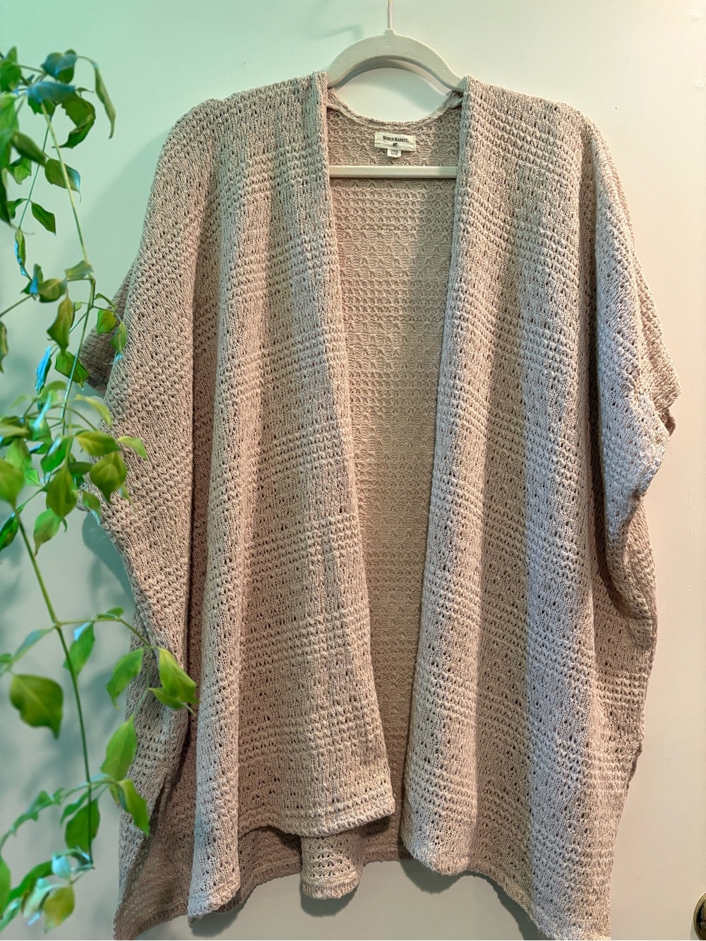 Cost Plus World Market Cream Open Knit Poncho
